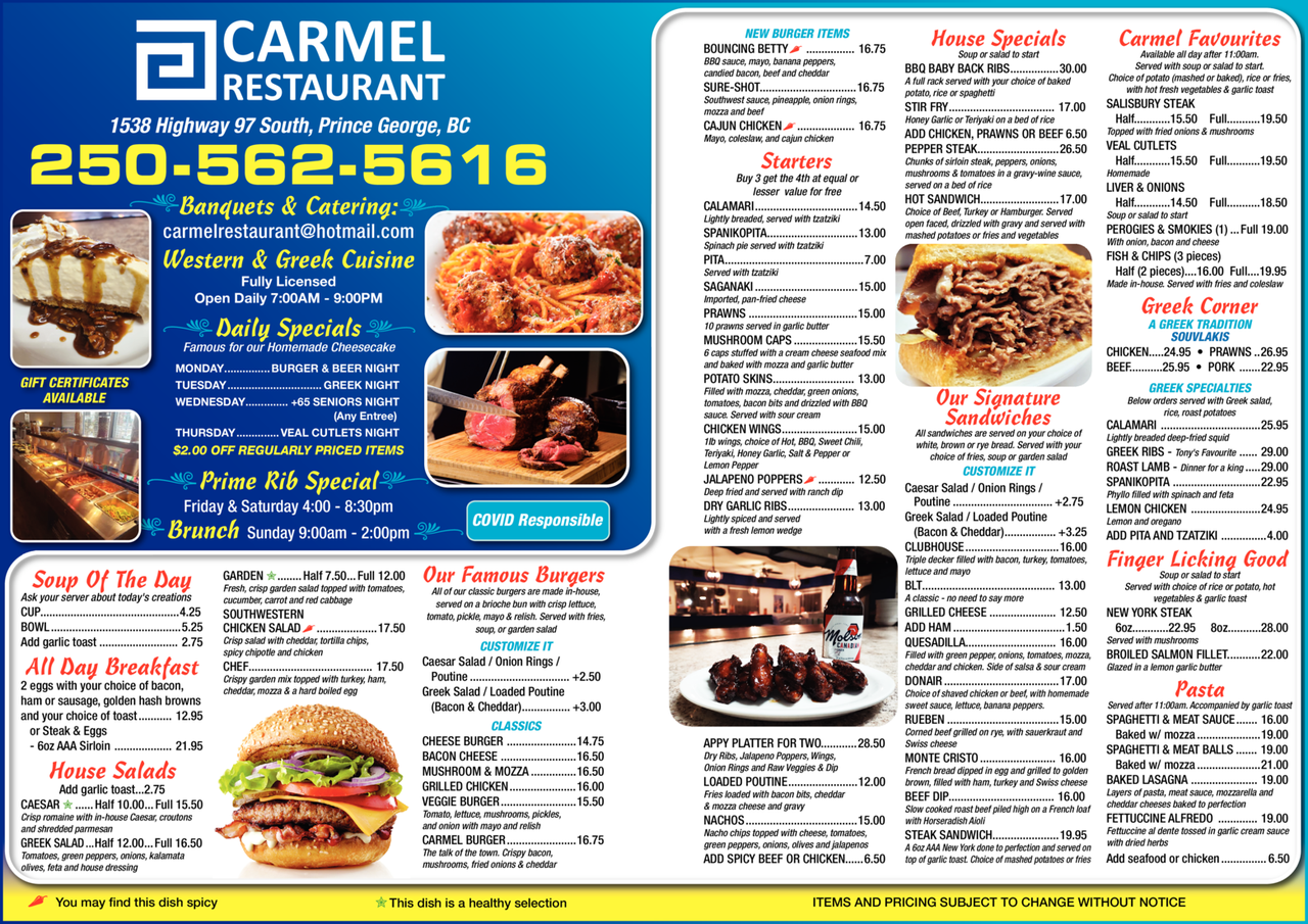 Carmel Restaurant Prince BC British Columbia Local